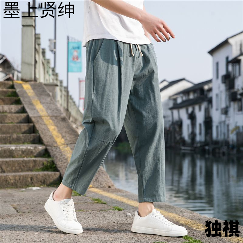 Pantalones cortos de lino de primavera y verano, nuevos pantalones casuales de moda de pierna ancha sueltos para hombres delgados de estilo japonés