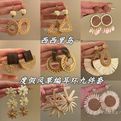 シルバー針リゾートスタイルラフィアペンダントイヤリングライト高級ハイエンドパーソナライズイヤリングデザインニッチイヤリング卸売