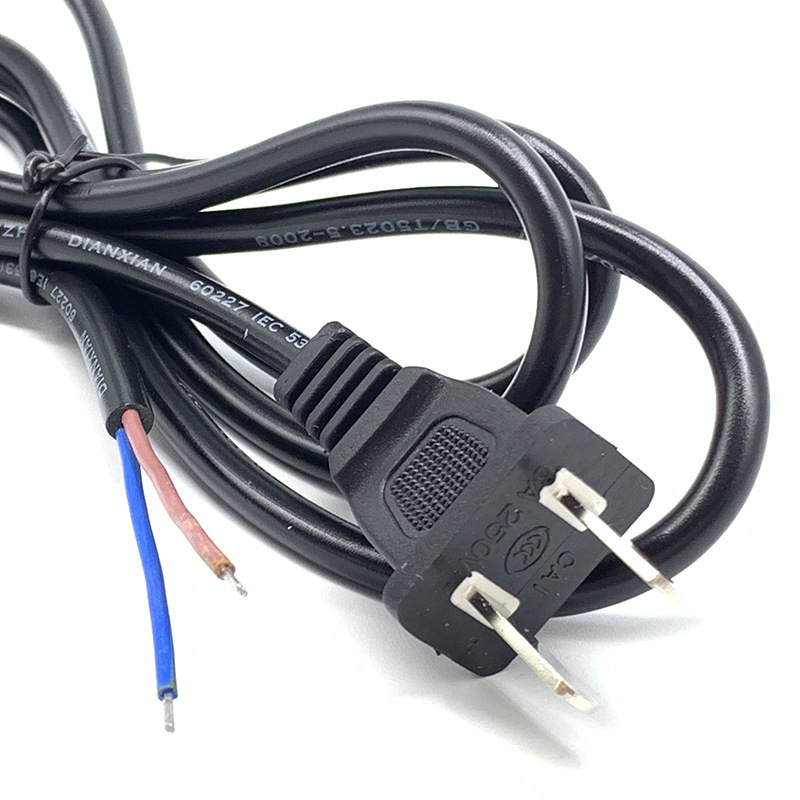 国标电源线2芯0.75平两项带线插头1.5米3米两孔二脚裸线铜 插头线