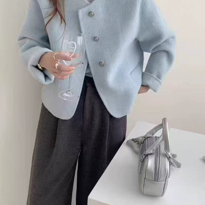 2025秋冬新款法式气质小香风双面羊绒大衣女小个子双面呢短款外套|undefined