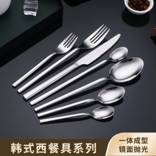 430 Stainless Steel Small Square Handle Knife, Fork and Spoon Set for Home Hotel Restaurant Dessert High-Value Western Tableware Simple Style