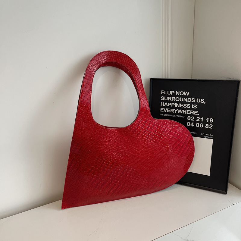 Niche Design Heart Shaped Shoulder Bag Trendy All-match Spice Girl Style Women's Handbag Solid Color Textile Underarm Bag