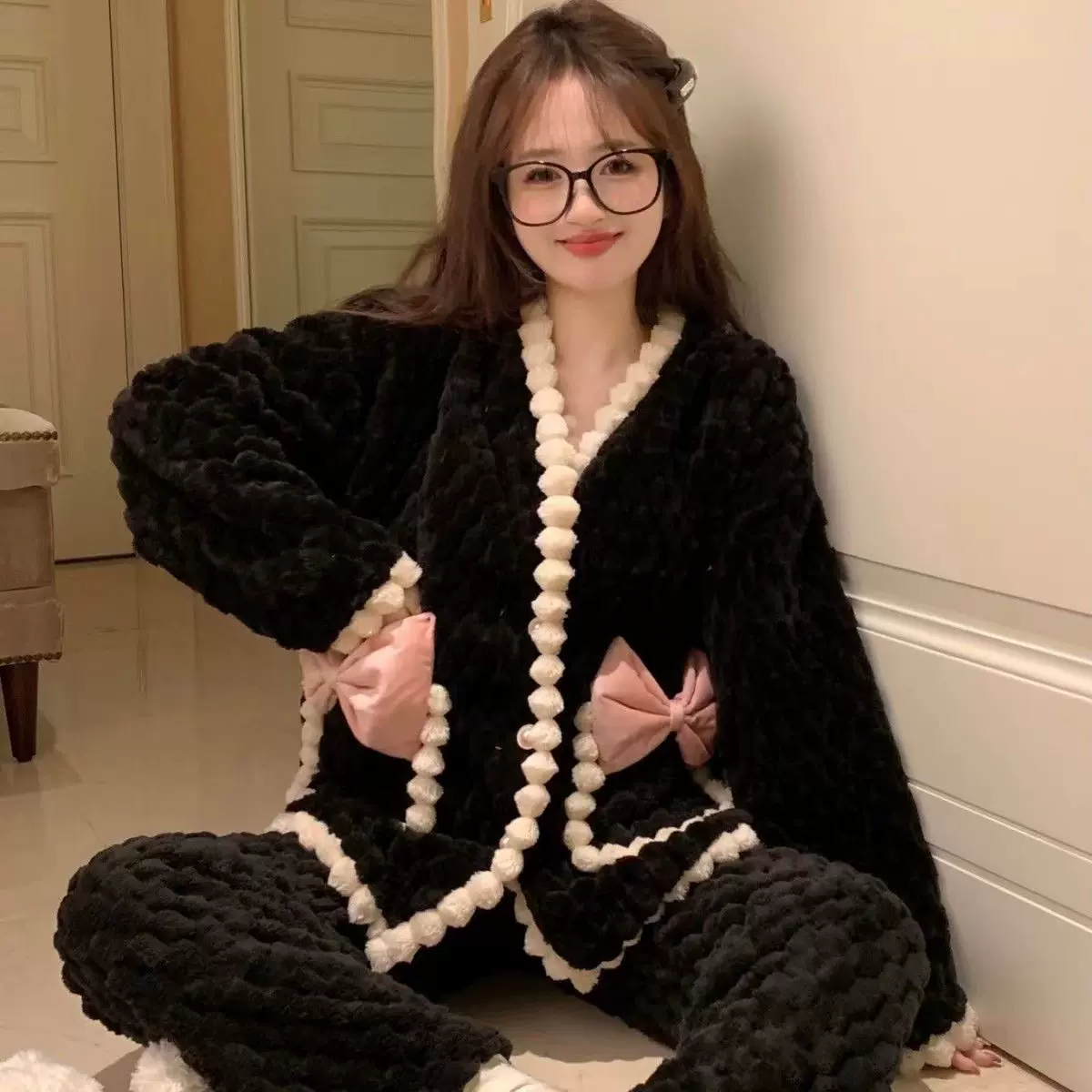 珊瑚绒睡衣秋冬女睡衣长袖2024年新款法兰绒加绒甜美可爱家居服套