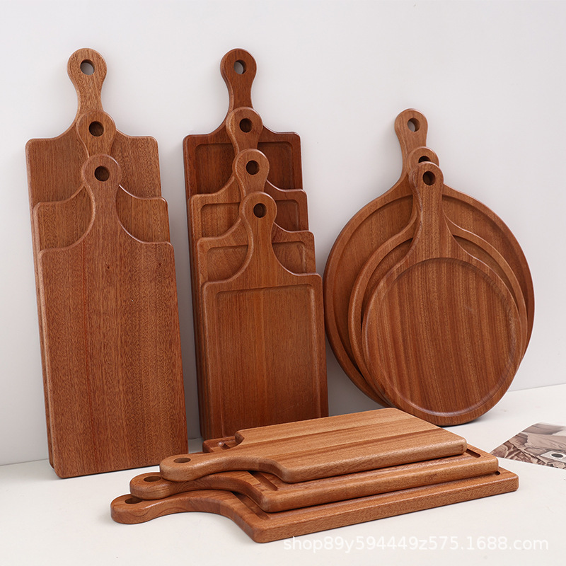 Cross-Border Ebony Wooden Tray Steak Pizza Plate Bread Sushi Household Solid Wood Japanese-Style Western Food Wooden Tray