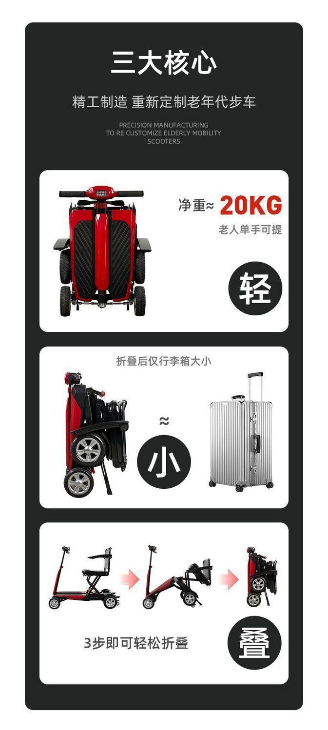 New Model of Elderly Mobility Scooter, Four-Wheeled Low-Speed Portable Fully Foldable Mobility Scooter for Adults, Small Electric Vehicle