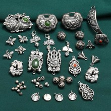 纯银碧玉如意锁九尾狐葫芦吊坠配件 复古做旧做黑DIY手工材料饰品