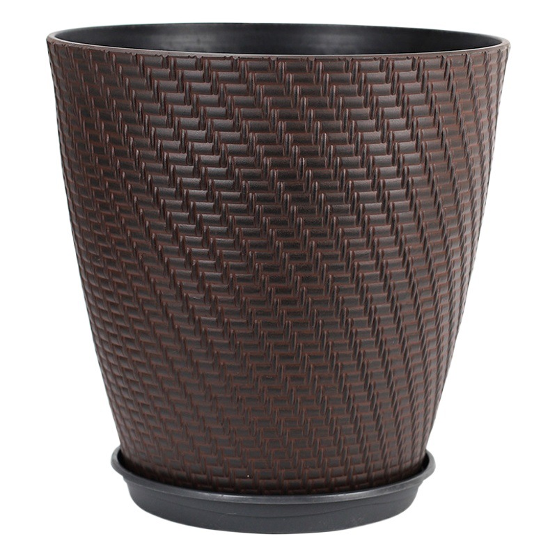Maceta de plástico imitación ratán para uso doméstico, maceta grande de estilo tejido para monstera y árbol de dinero, maceta de plástico de pie.