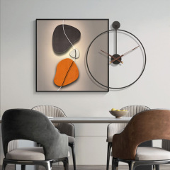 餐廳裝飾畫現代輕奢高檔餐桌背景牆壁畫時尚靜音鐘錶畫飯廳牆掛畫