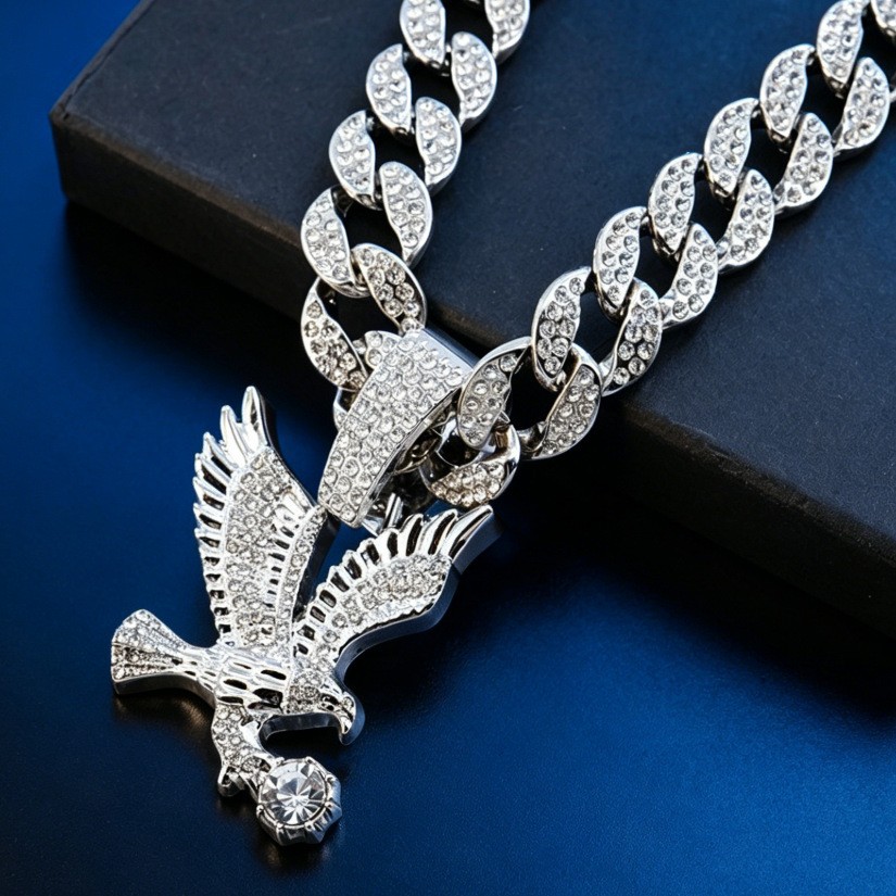 Collar cubano con colgante de ala de águila personalizado, estilo europeo y americano, unisex, versátil, joyería de nicho, cadena al por mayor, estilo INS.