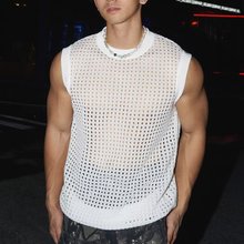 韩版系半透明镂空针织背心男小众设计感网红痞帅套头高级感上衣潮