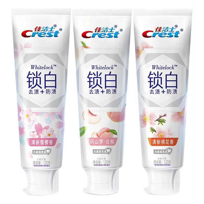 Двухцветная отбеливающая зубная паста Crest, осветление, удаление пятен, длительный свежий дыхание, комфортный аромат белого персика, семейная упаковка, оригинал