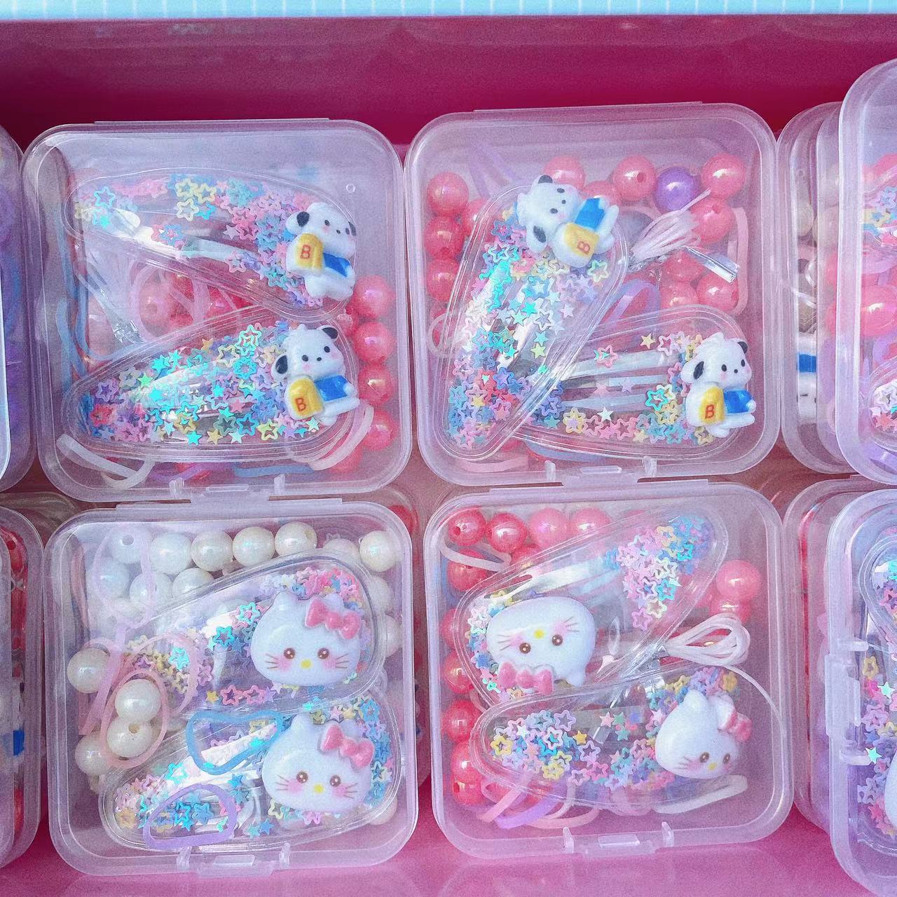 Accesorios para niños, pinzas para el cabello con cuentas, juegos para el cabello en caja, accesorios para el cabello para niñas, lindo bricolaje, lote hecho a mano