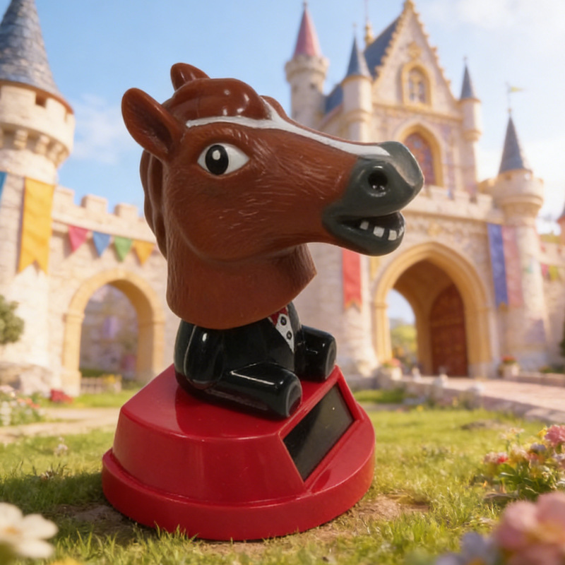 New Solar-Powered Shaking Horse Head Ornament, Beach Vacation Decoration, Desktop Small Gift, Cute Animal Decoration
