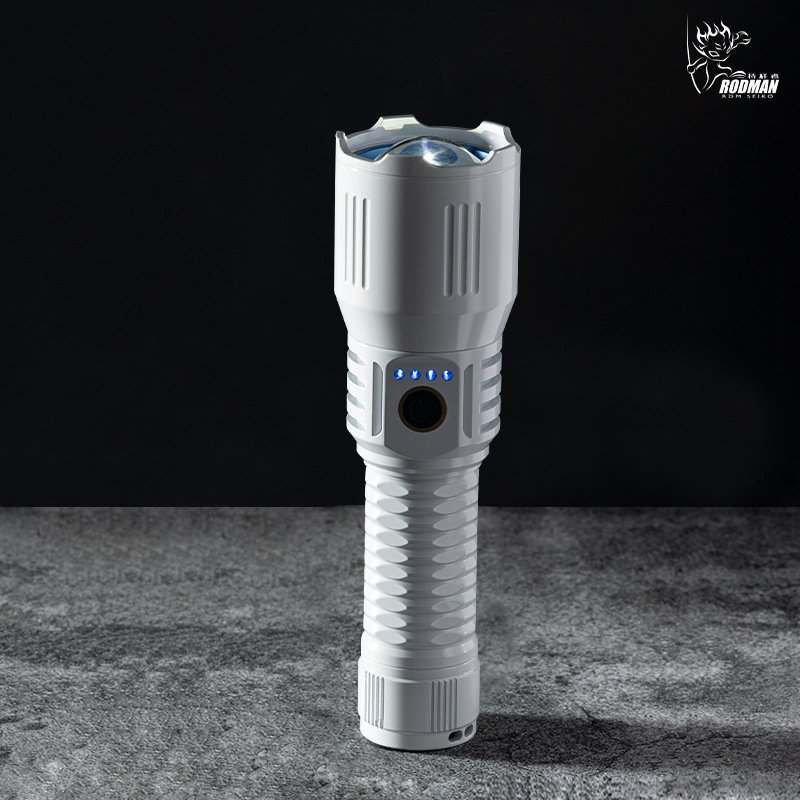 Multifunctional white laser flashlight with high-intensity super bright long-range zoomable portable rechargeable outdoor flashlight