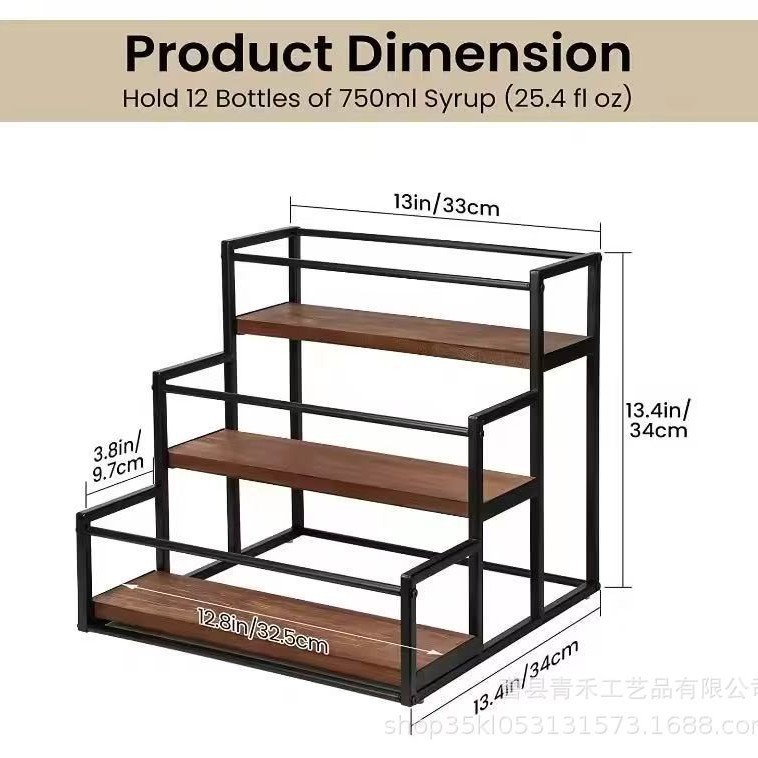 鉄芸結合多層ワイン展示棚木製厨房香料棚多目的階段式整理棚|undefined