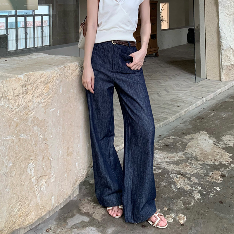 Se Black Label - "Smart Pants" Commuting Classic Retro Linen Loose Straight-Leg Jeans with Belt 85429