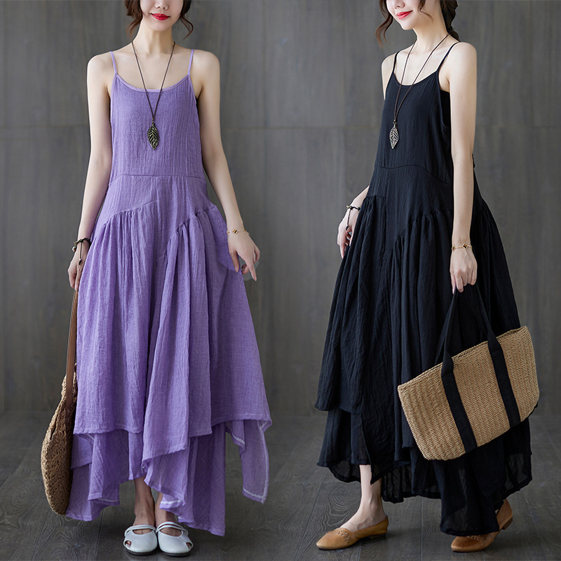Strappy Dress for Women 2026 Summer New Style for Plus-Size Girls, Stylish and Ethereal Irregular Skirt with Flowing Large Hem Long Dress Strappy Dress for Women 2026 Summer New Style for Plus-Size Girls, Stylish and Ethereal Irregular Skirt with Flowing Large Hem Long Dress