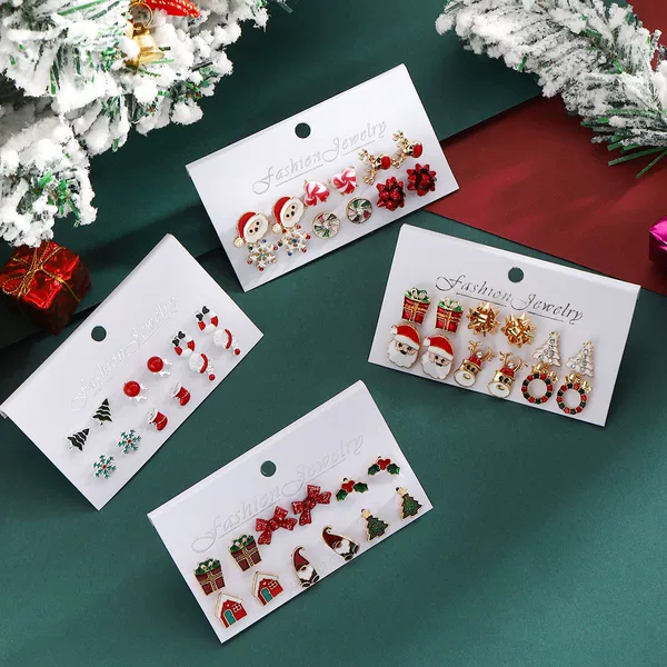 New Christmas Ornaments Export Fashion Christmas Tree Elk Snowflake Windmill Gift Cartoon Combination Christmas Earrings