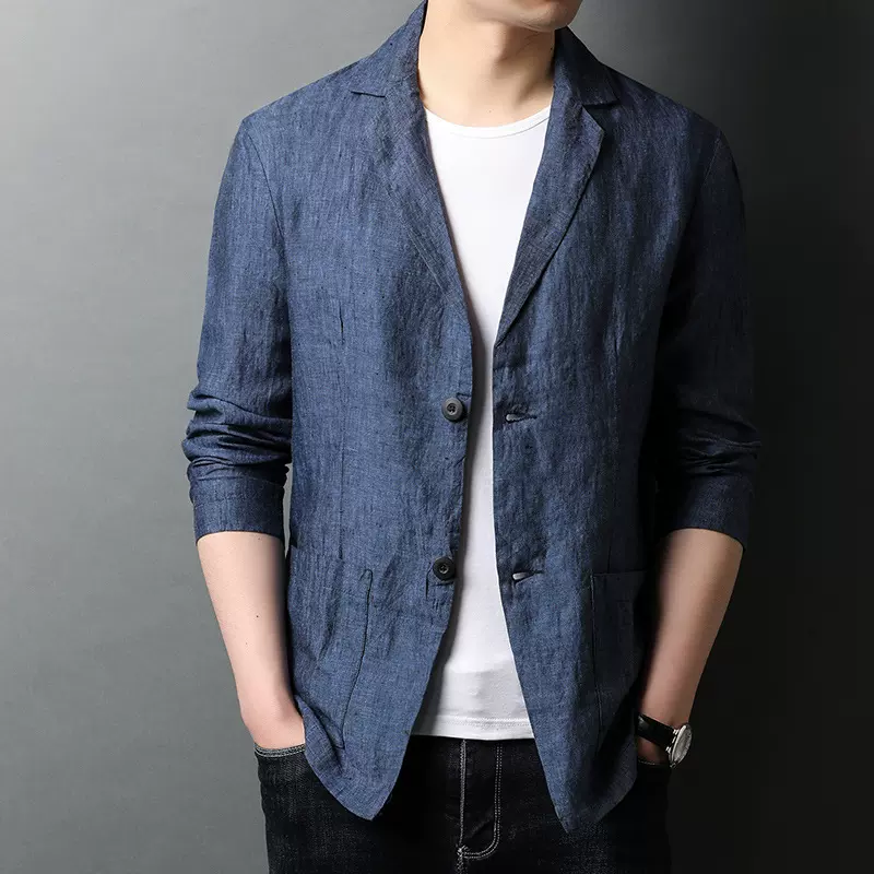 2025春季新款男士商务休闲薄亚麻小西装男装休闲西服便服高端外套