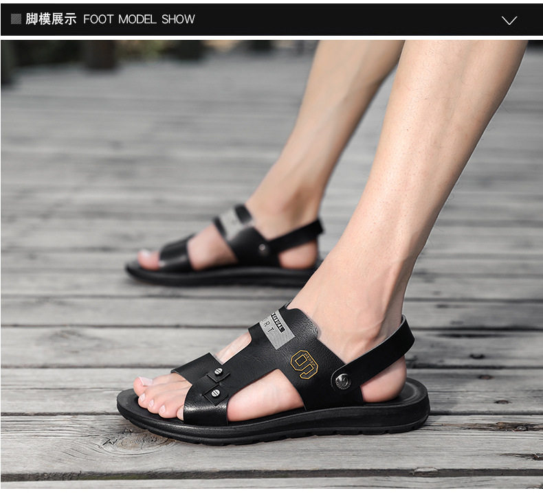 Dép sandal nam hở ngón kiểu mới, quai khóa, đi biển và đi chơi hằng ngày — Màu xanh lam, Màu xám, Đen toàn bộ, Đỏ rượu chi tiết 17