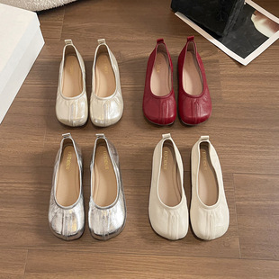 Shallow Round-Toe Flats for Women 2025 Summer New Style French Soft Surface Soft Sole Matching Skirt Flats for Women
