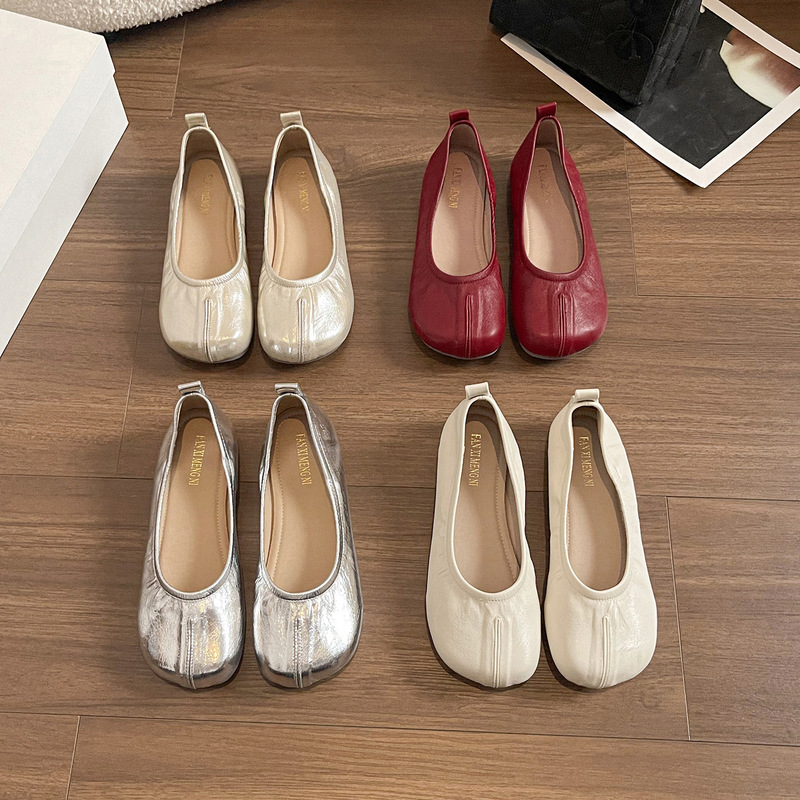Q816-1 Shallow Round-Toe Flats for Women, New Summer French Style Soft Upper and Soft Sole, Versatile with Skirts, Flat Shoes for Women