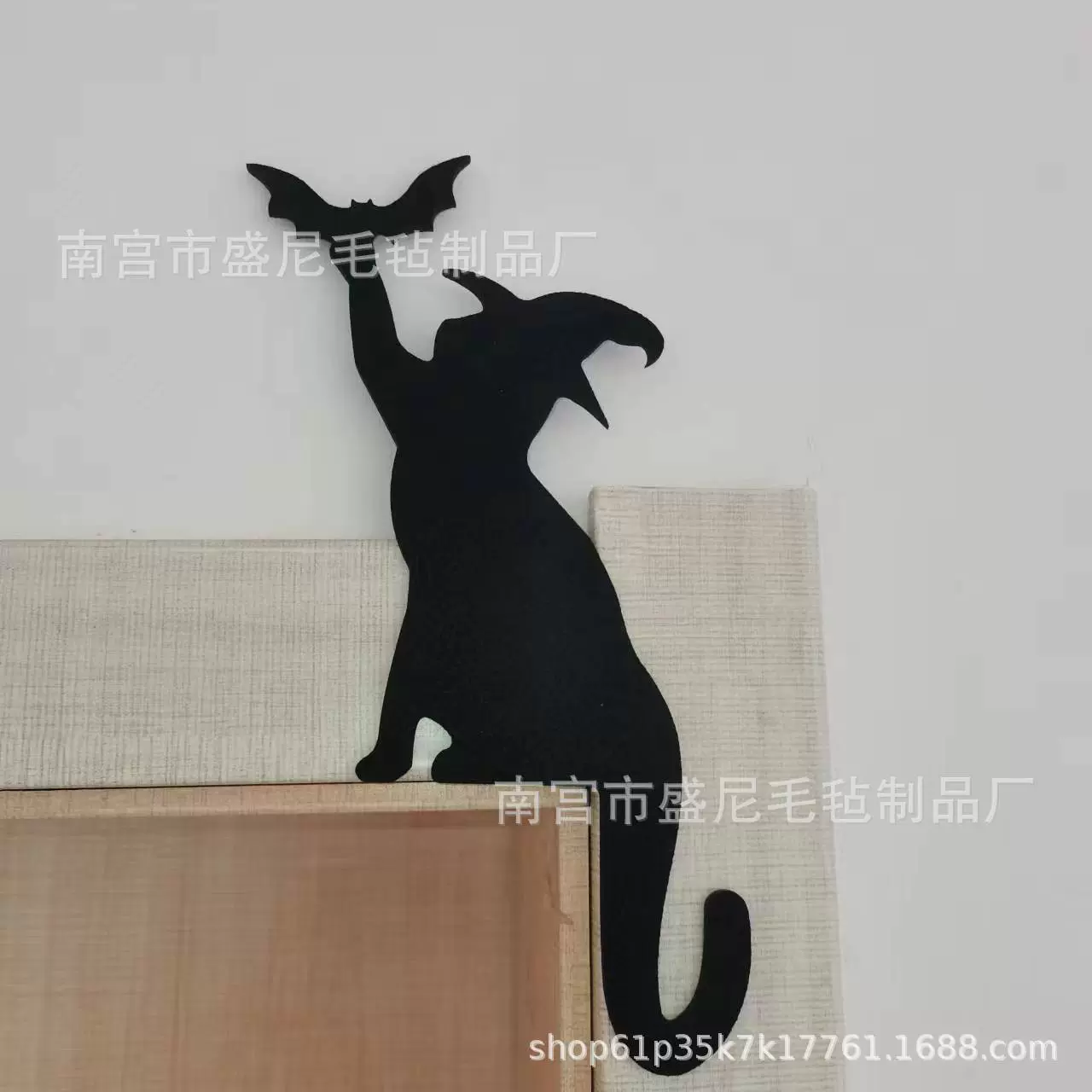 新款万圣节毛毡门角装饰女巫乌鸦黑猫柜角装饰工艺品 送胶点