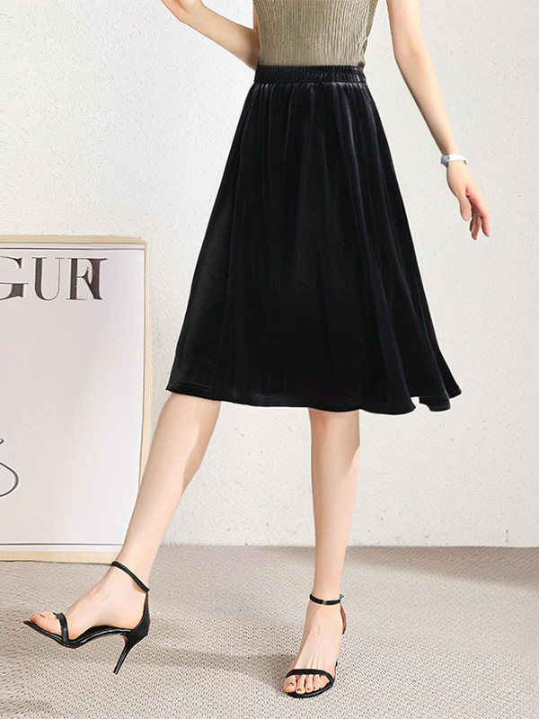 60-150kg Plus Size Velvet Skirt 2025 Spring & Fall New Fat mm High-End Draped Elegant Little Black Skirt