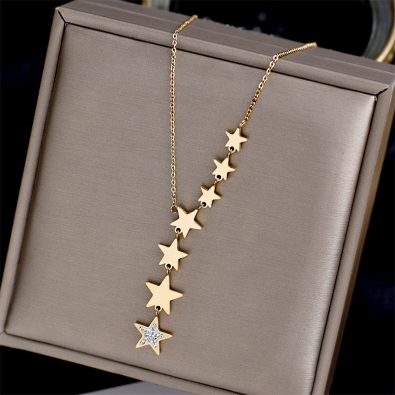 fashion simple titanium steel necklace five-pointed star tassel necklace