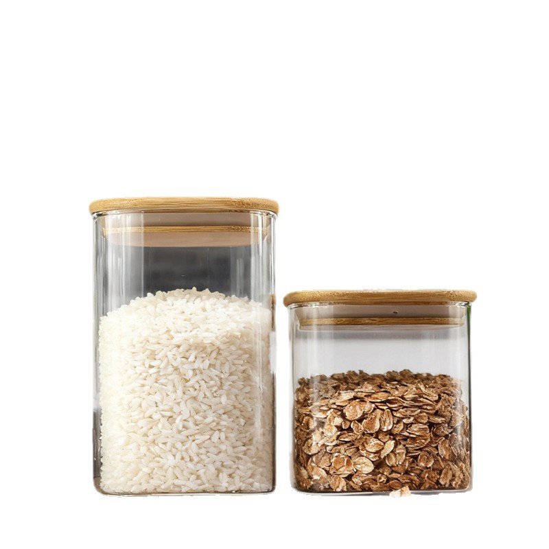tanque de sellado de vidrio de alto borosilicato cuadrado tanque de almacenamiento de muestra de materia prima tanque de exhibición condimento doméstico tanque de sellado
