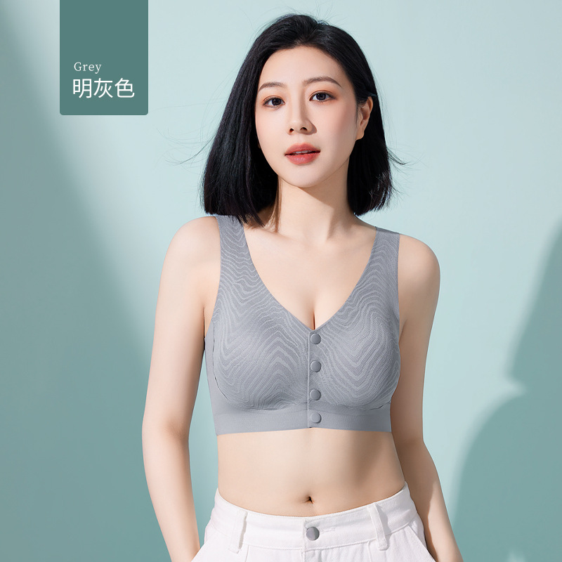 Ropa interior de madre sujetador con hebilla delantera para mujer sin anillo de acero tipo chaleco taza fija para personas de mediana edad y ancianos sujetador sin costuras de seda de hielo verano delgado