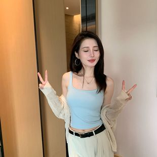 Wide Shoulder Strap Camisole Women's Summer 2024 New Fixed Cup with Chest Pad Outer Wear Slim-fit Slimming Inner Top