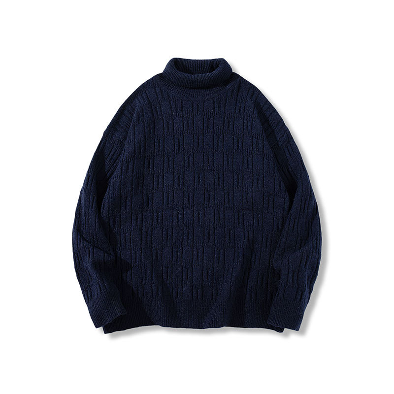 YWFG ropa de hombre retro alta sensación suéter de color sólido 2025 otoño invierno tejido suelto Jacquard cuello alto camisa de manga larga