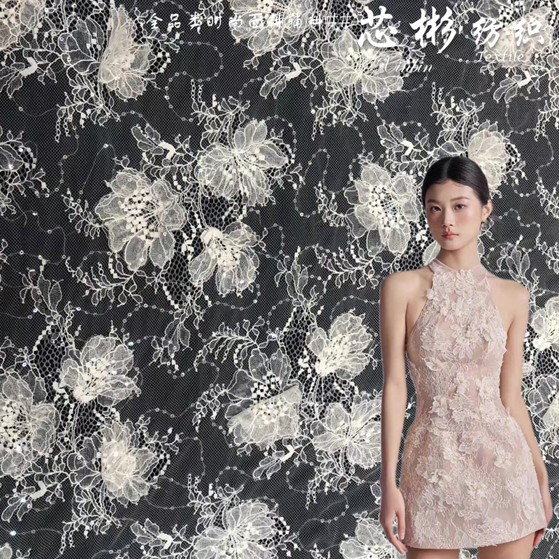 2005 Summer New Heavy Industry Niche Light Luxury Lace Three-Dimensional Butterfly Design Socialite Dress Top Children's Clothing Fabric