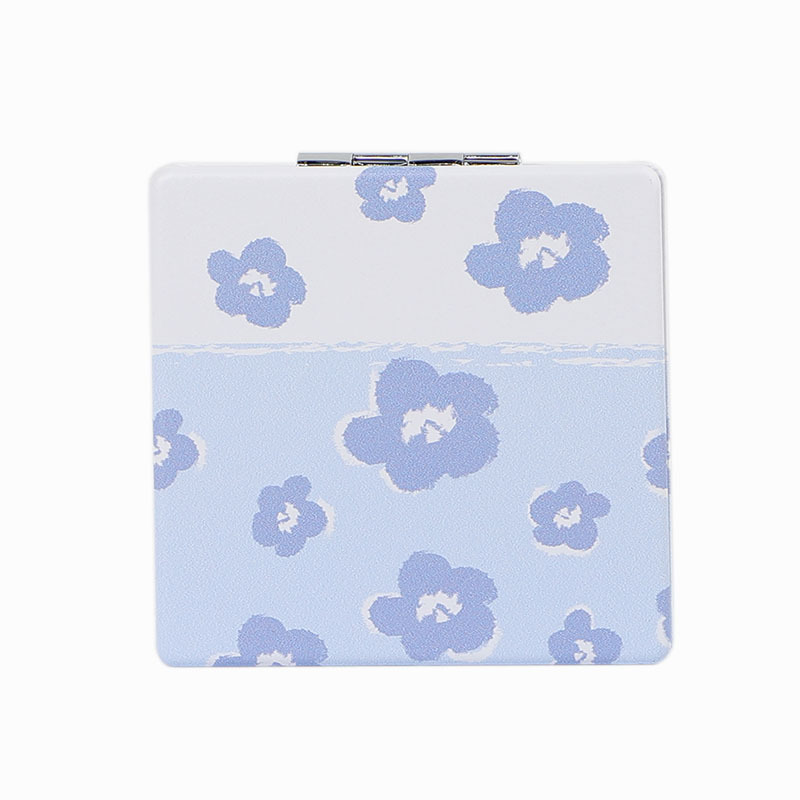 Bolsillo moda 80 espejo plegable portátil de doble cara PU espejo cuadrado portátil al por mayor lindo ins estudiante espejo de maquillaje