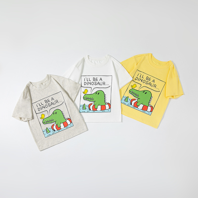 Ropa infantil transfronteriza para niños, ropa de bebé para niños, camiseta de manga corta coreana, ropa de verano, nueva impresión de dibujos animados