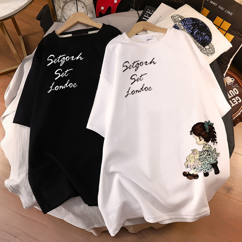 Summer 2025 New Plus Size Fat mm Short-Sleeved T-Shirt Women's Pure Cotton Loose Belly-Covering Short-Sleeved Mid-Length Dress