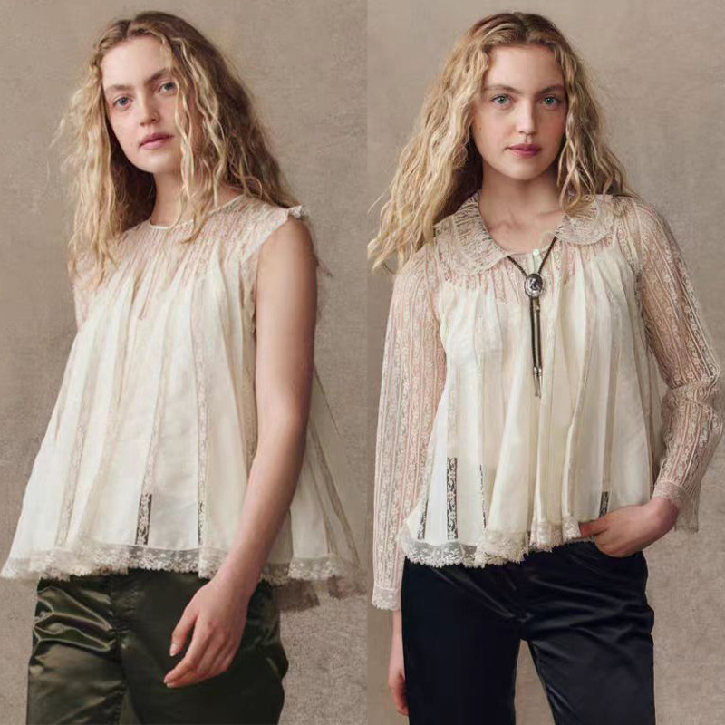 French-Style Niche 2026 Spring/Summer Exquisite 3D Cut Doll Collar Lace Patchwork Umbrella-Shaped Loose Pullover 26110 French-Style Niche 2026 Spring/Summer Exquisite 3D Cut Doll Collar Lace Patchwork Umbrella-Shaped Loose Pullover 26110