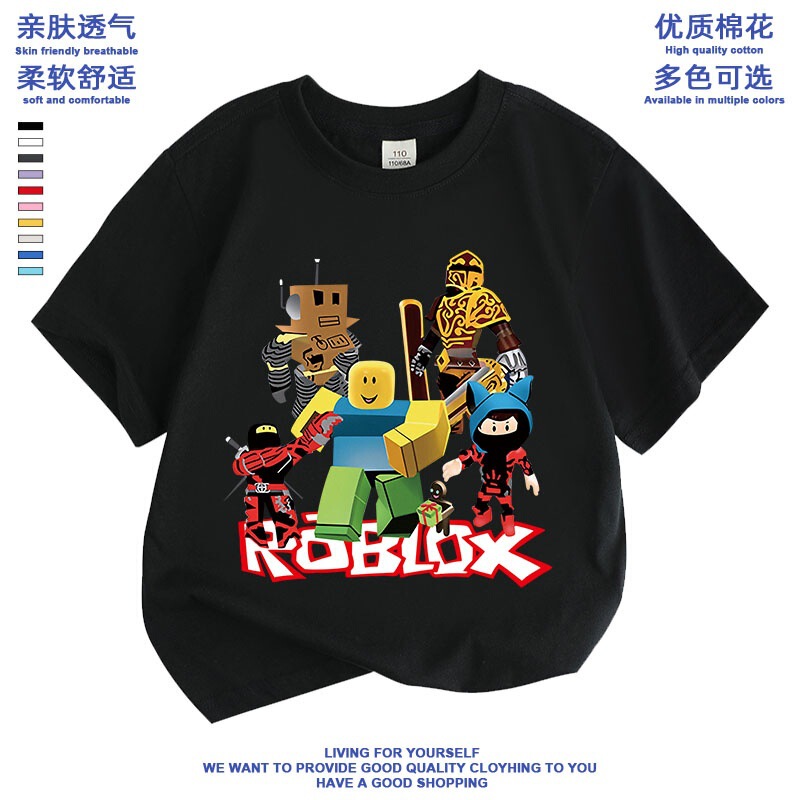 Roblox Short-Sleeved T-Shirt Boys and Girls Clothes Summer Cotton Tops Kidsren's Clothing Roblox Printed Half-Sleeved Shirt Trendy t