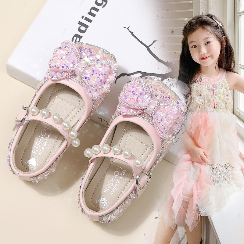 Girls' Round-Toe Single Shoes Dance Shoes 2025 Spring and Autumn New Pearl Leather Shoes Versatile Fashion Children's Shoes Non-Slip Trendy