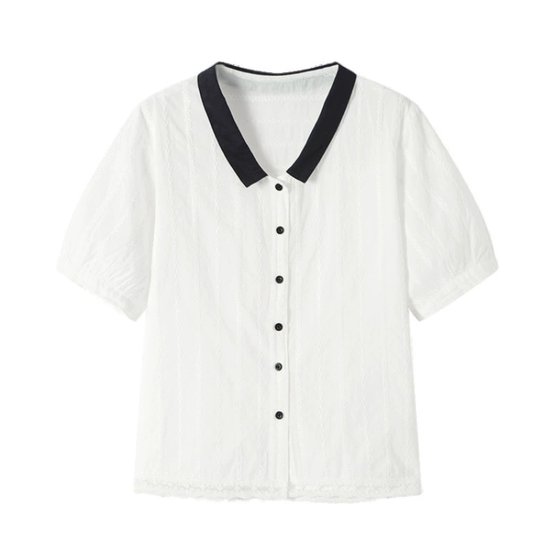 Кукольная рубашка с короткими рукавами и вышивкой, новинка лета 2025, модная свободная кружевная жаккардовая рубашка, топ для похудения