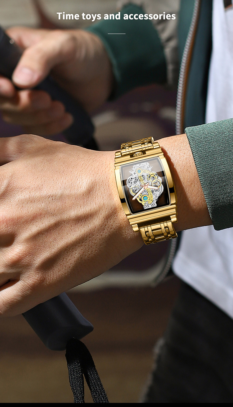 70g Weight Coated Glass Mirror Material Business Color Block Gear Hook Quartz Men's Watches