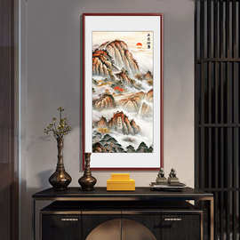 泰山日出图挂竖画办公室靠山玄关画过道装饰壁画中式山水画背景墙