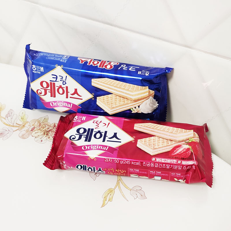 Snack Korean Import Haitai Strawberry/Cream Flavor Wafer Crispy Shark Snack Office Leisure Food