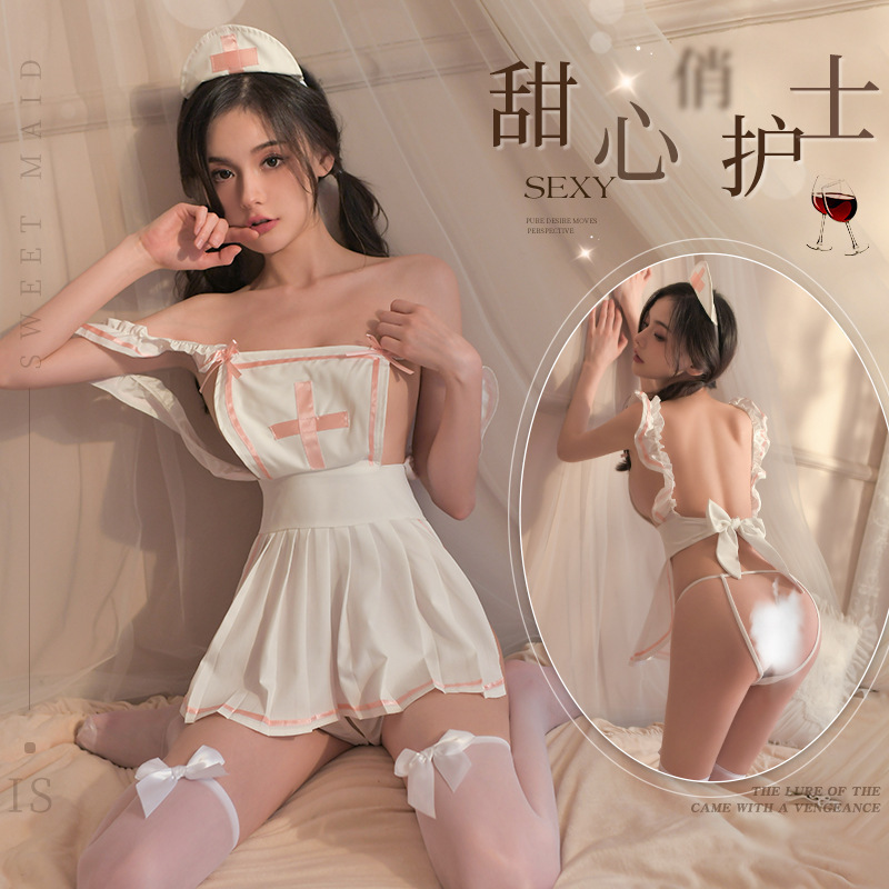 섹시한 여성 간호사 유니폼 cosd 유혹 롤 플레잉 속이 빈 누드 백 프리 잠옷 재미있는 드롭 배송
