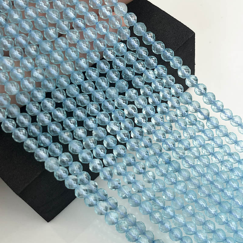 natural topaz faceted semi-finished long chain diy bracelet necklace sea blue topaz faceted loose bead accessories