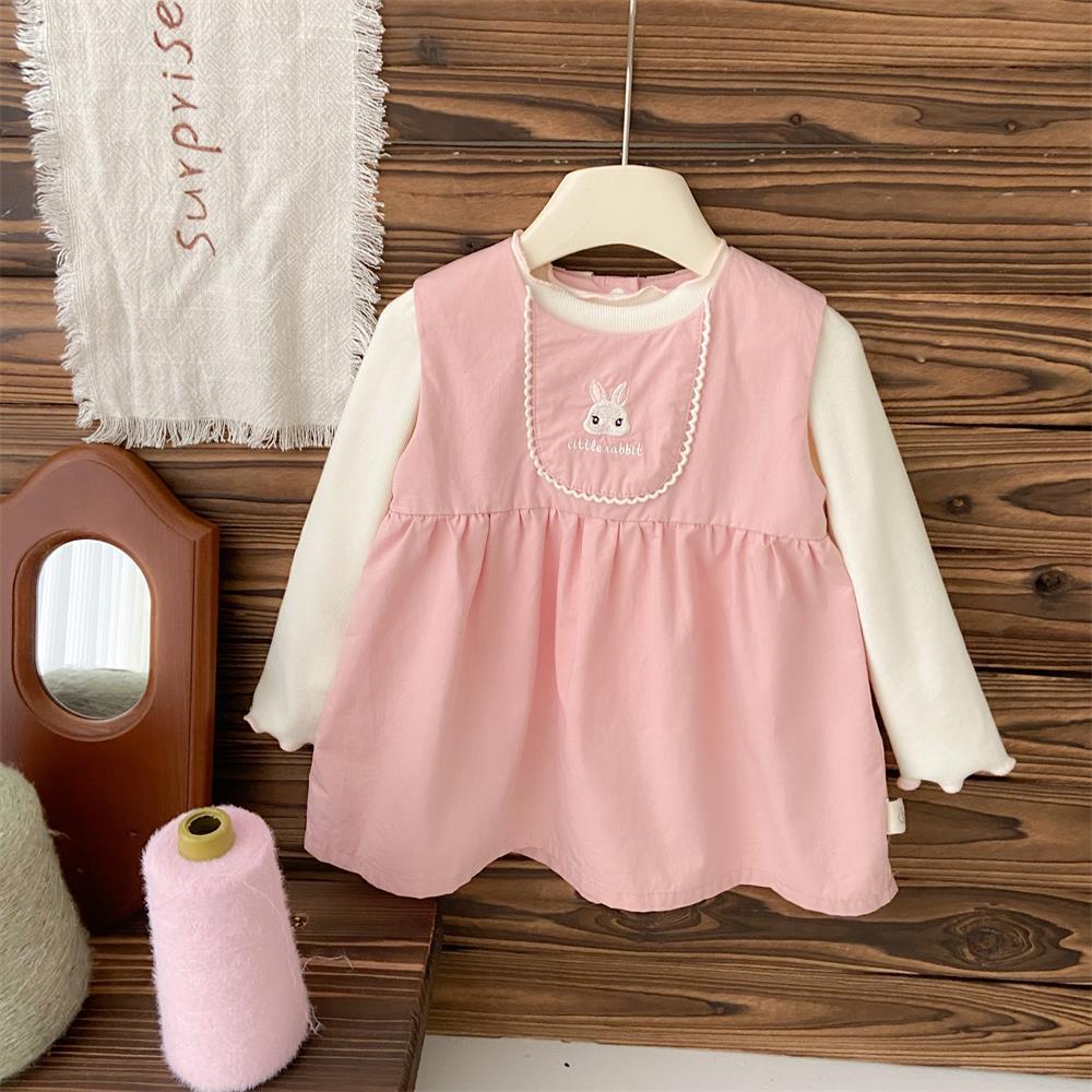 Traje de primavera para niños Traje de vestido de niña de conejo bordado Primavera nuevo traje para niños Traje de dos piezas para niñas y bebés