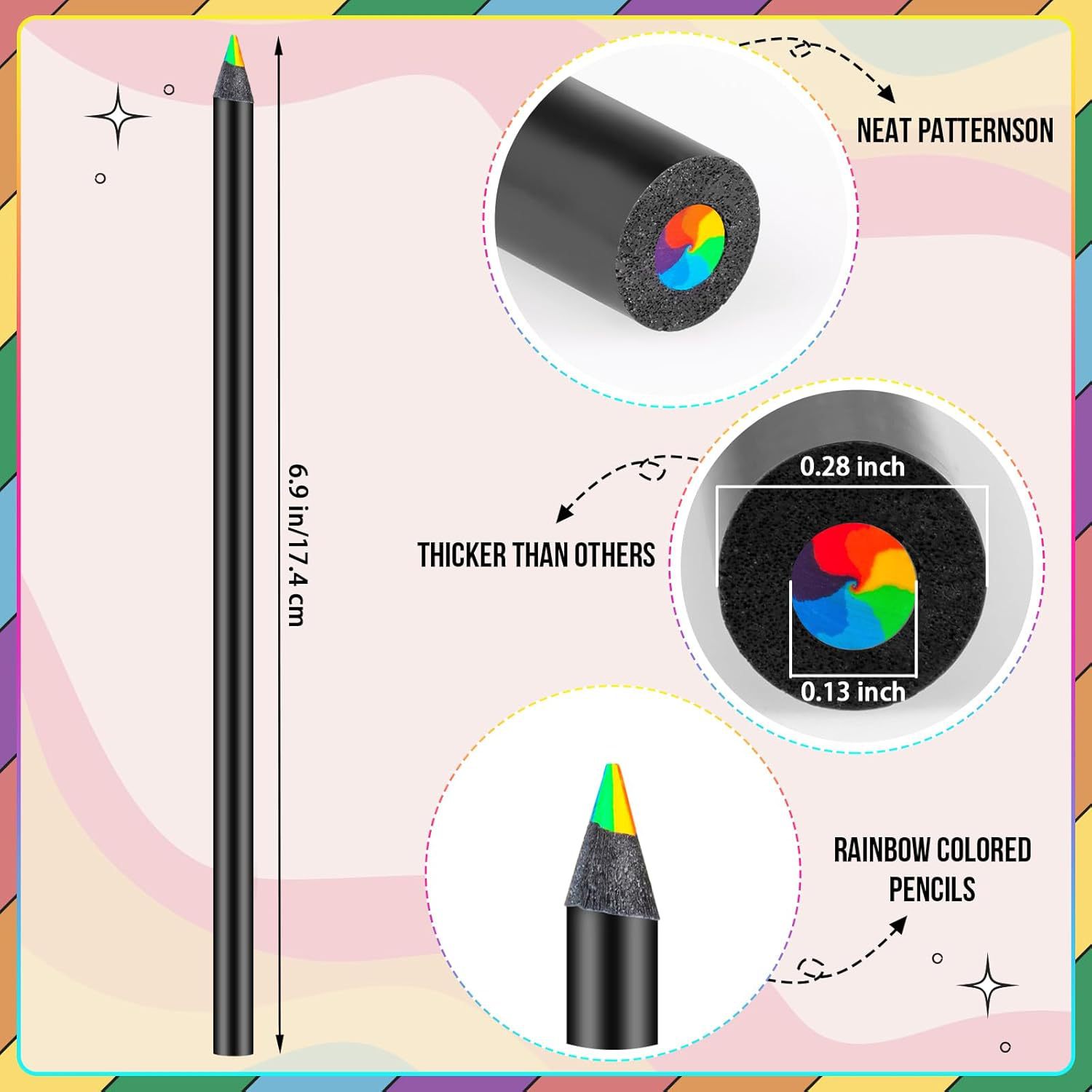 Rainbow Pencil Black Wood Seven Color Little Red Riding Book Same Graffiti Gradient Color Children Primary and Secondary School Students Opening School Painting Colored Pen