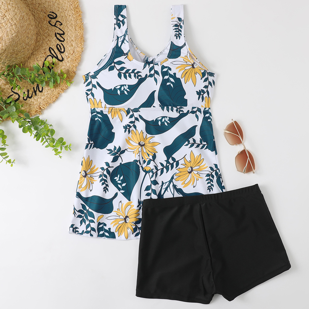 2023 New Split Bikini Digital Printed Flat Corner Pants Drawstring Gathering Swimwear for Women_voghion.com