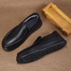 New winter lined warm cowhide leisure shoes for middle-aged and elderly men, business low-top warm thick-soled comfortable